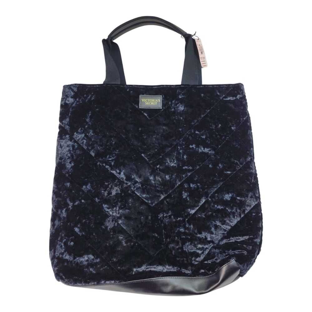 Victoria’s Secret Limited Black Chevron Crushed Velvet Quilted V Tote Bag